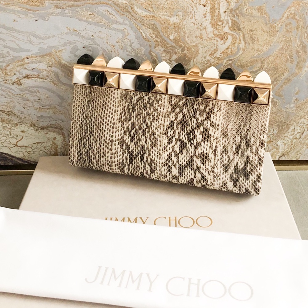 Jimmy Choo Cayla Python Two Tone Studded Clutch - image 2